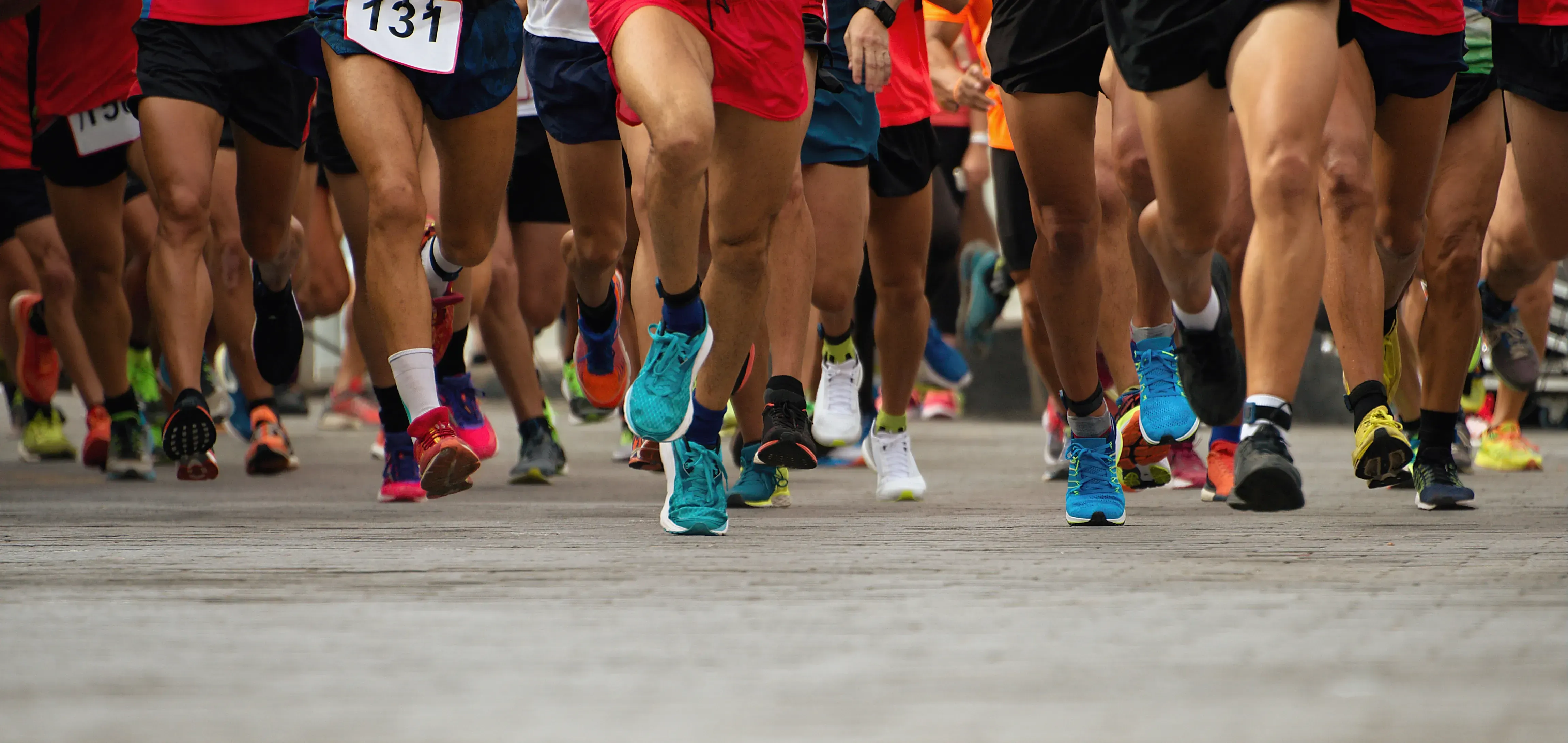 People running a marathon.