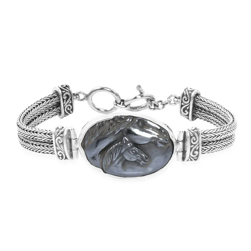 Sajen Silver carved horse bracelet in sterling silver.