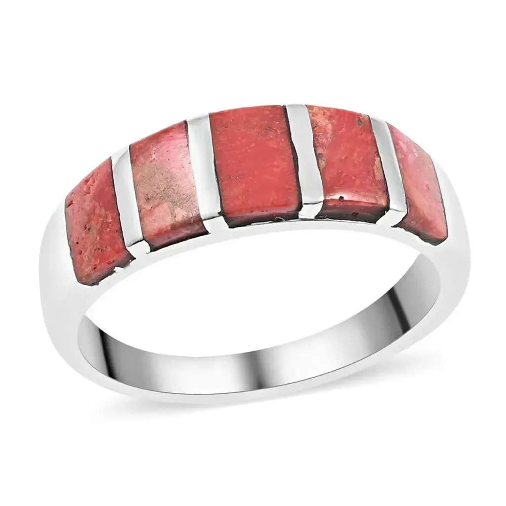 SANTA FE Style Coral Line Ring in Sterling Silver
