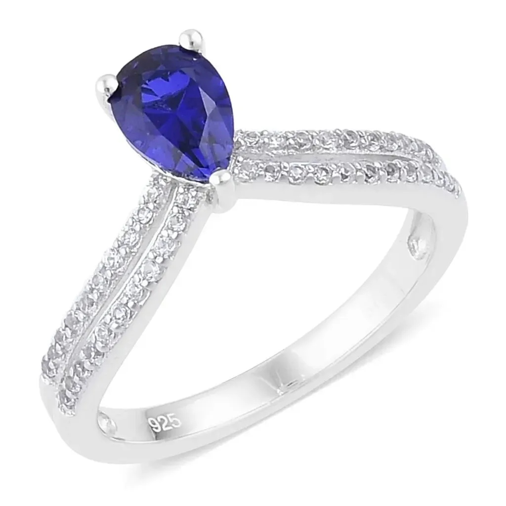 Lab-created sapphire ring in sterling silver. 