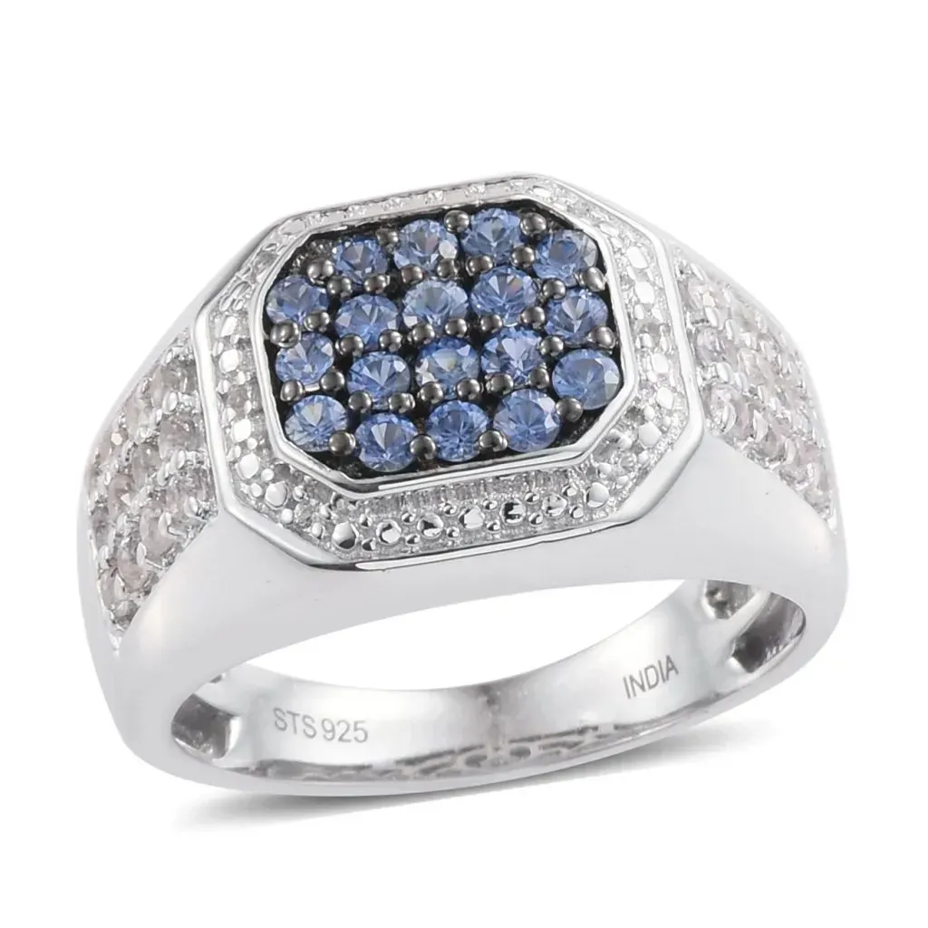 Sapphire men's ring in sterling silver. 