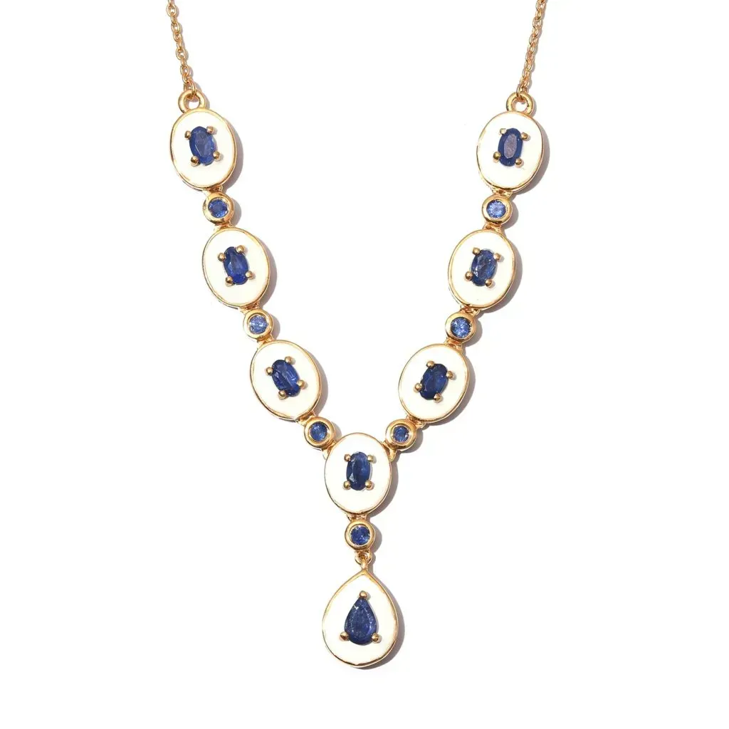 Blue Gemstone Necklace 18 Inches in Vermeil Yellow Gold Over Sterling Silver