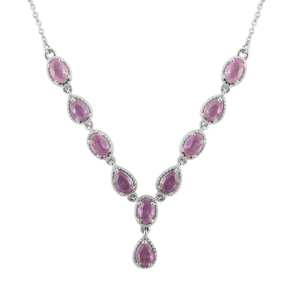 Ilakaka Hot Pink Sapphire Necklace 18 Inches in Platinum Over Sterling Silver