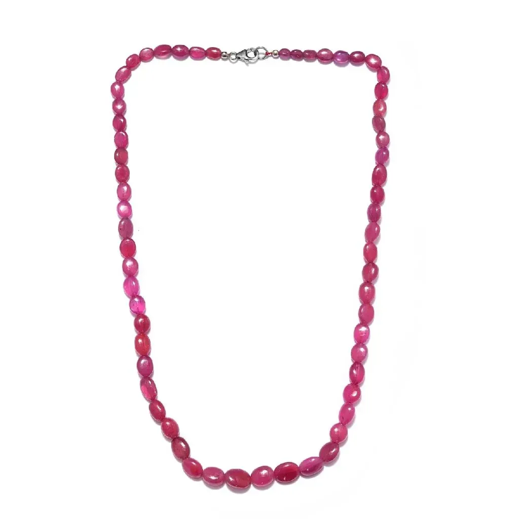 Ilakaka Hot Pink Sapphire Beaded Necklace 20 Inches in Platinum Over Sterling Silver