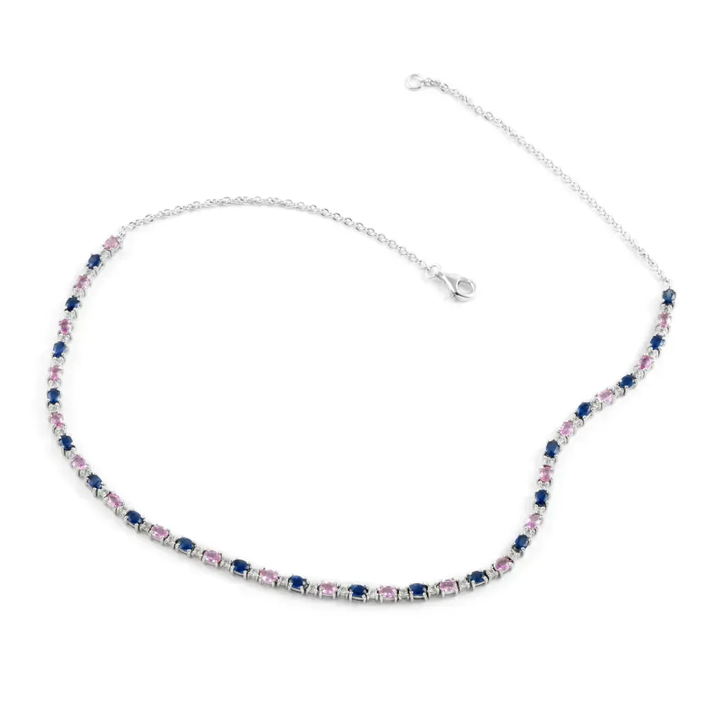Pink and Blue Gemstone, Natural White Zircon Necklace in Platinum Over Sterling Silver