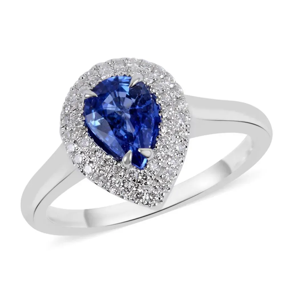 Ceylon sapphire ring in 18K white gold. 