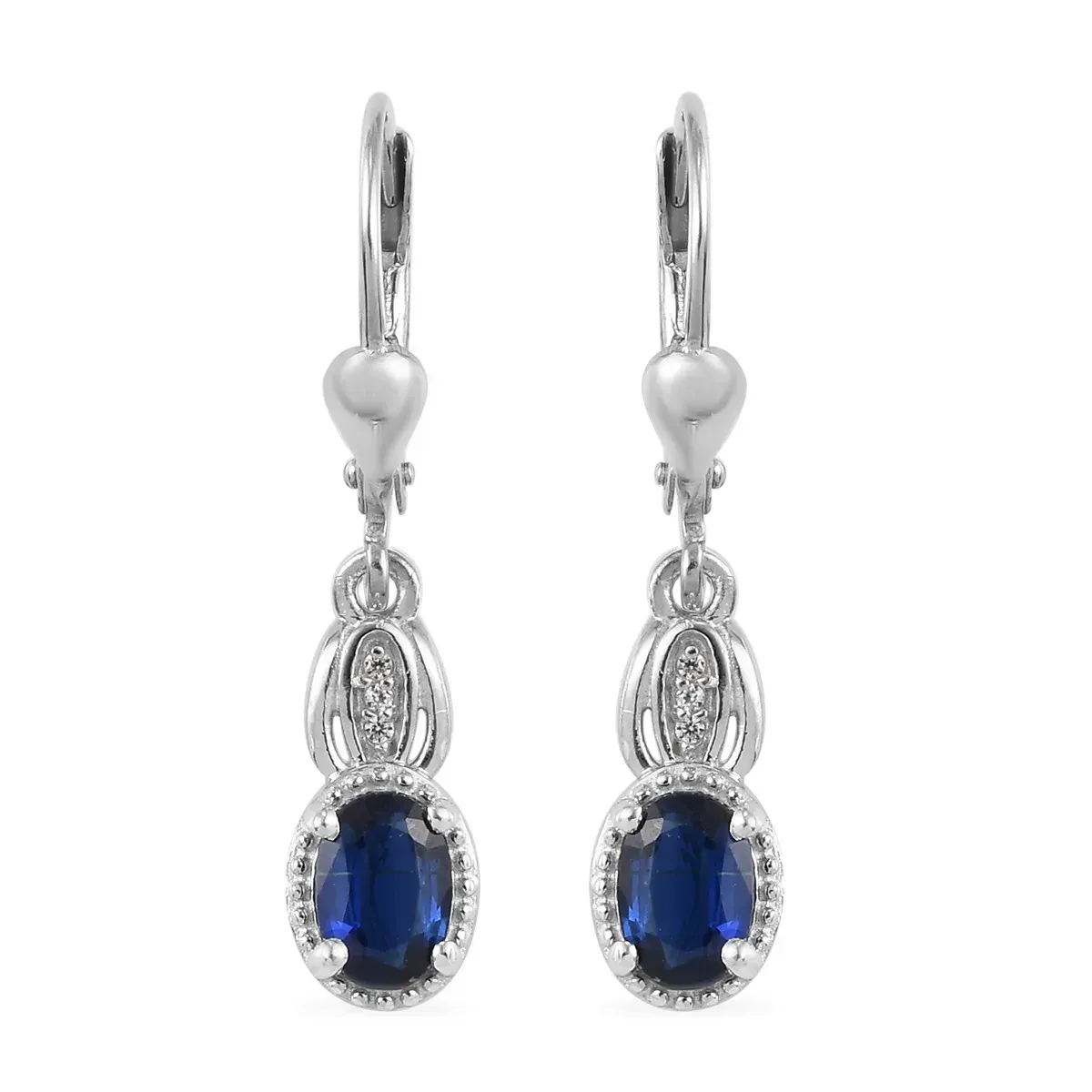 Kashmir Kyanite and Zircon Dangling Earrings in Platinum Over Sterling Silver
