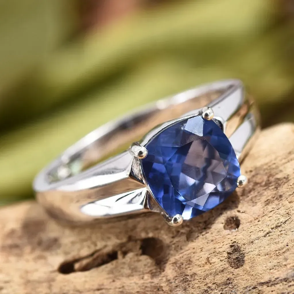 Color Change Fluorite Men's Ring in Platinum Over Sterling Silver