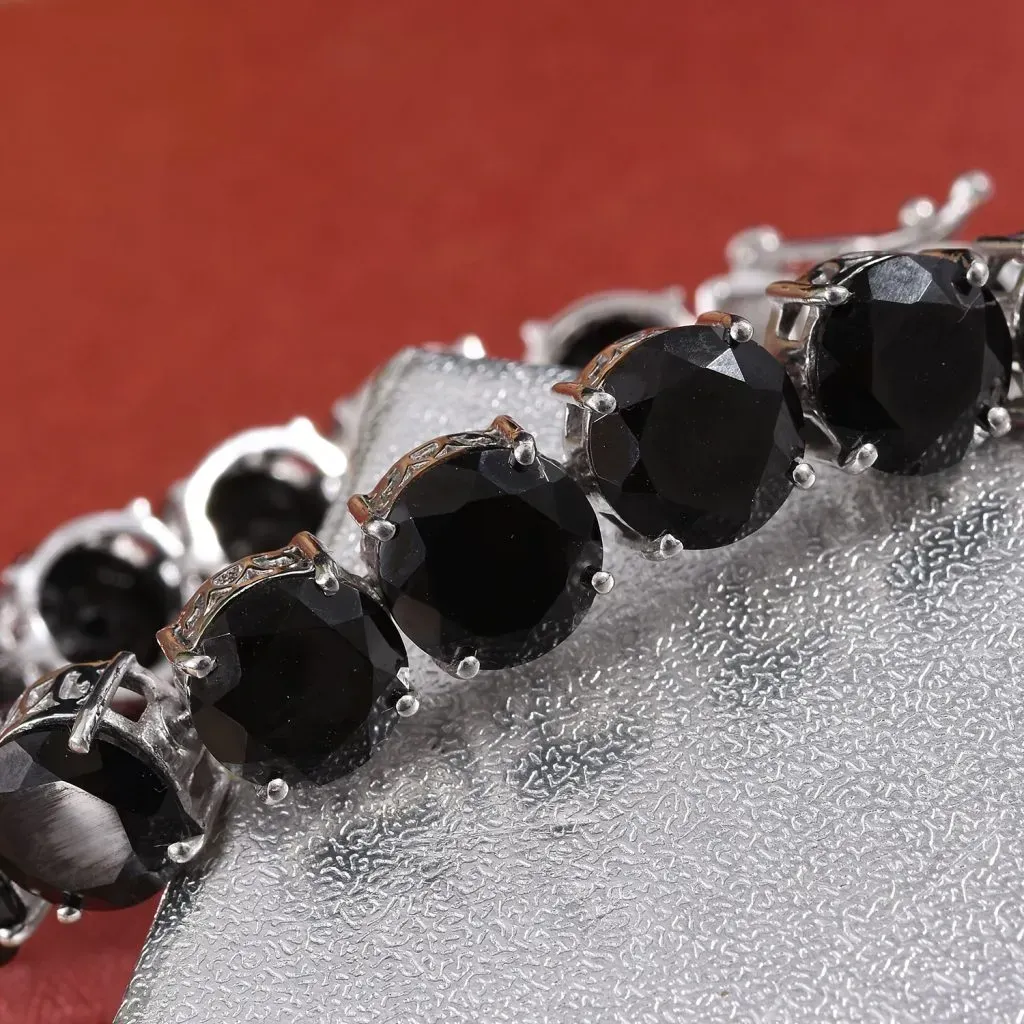 Thai Black Spinel Tennis Bracelet in Platinum Over Sterling Silver