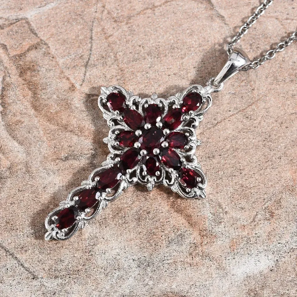 Orissa Rhodolite Garnet Cross Pendant Necklace