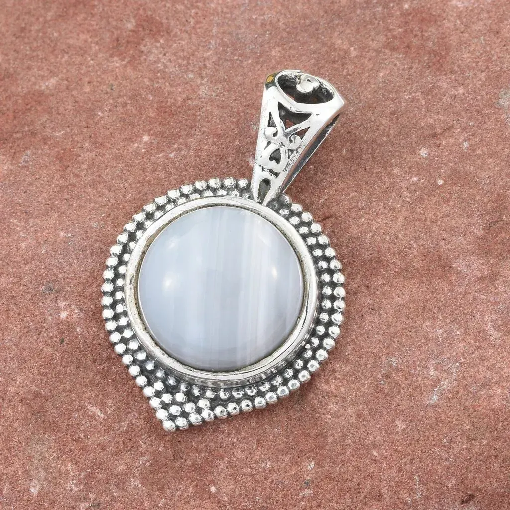 Artisan Crafted Banded Agate Pendant in Sterling Silver