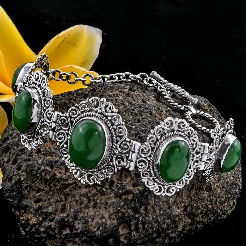 Bali Legacy Burmese Green Jade Toggle Clasp Bracelet in Sterling Silver
