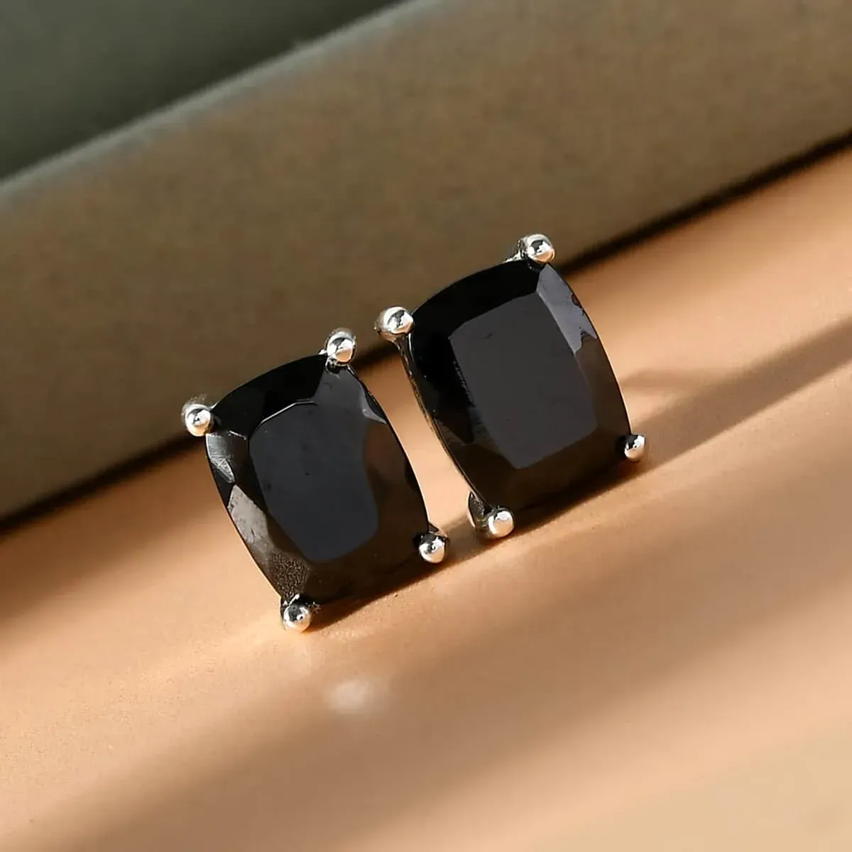 Elite Shungite Solitaire Stud Earrings in Platinum Over Sterling Silver