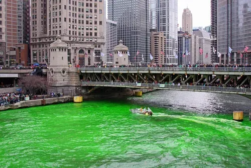 Chicago River dyed green for St. Patrick's Day.