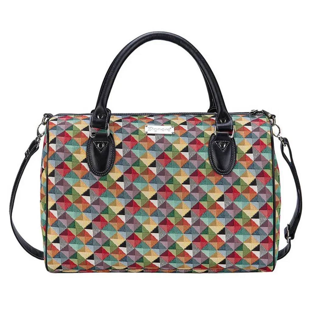 Signare triangle woven tapestry bag.