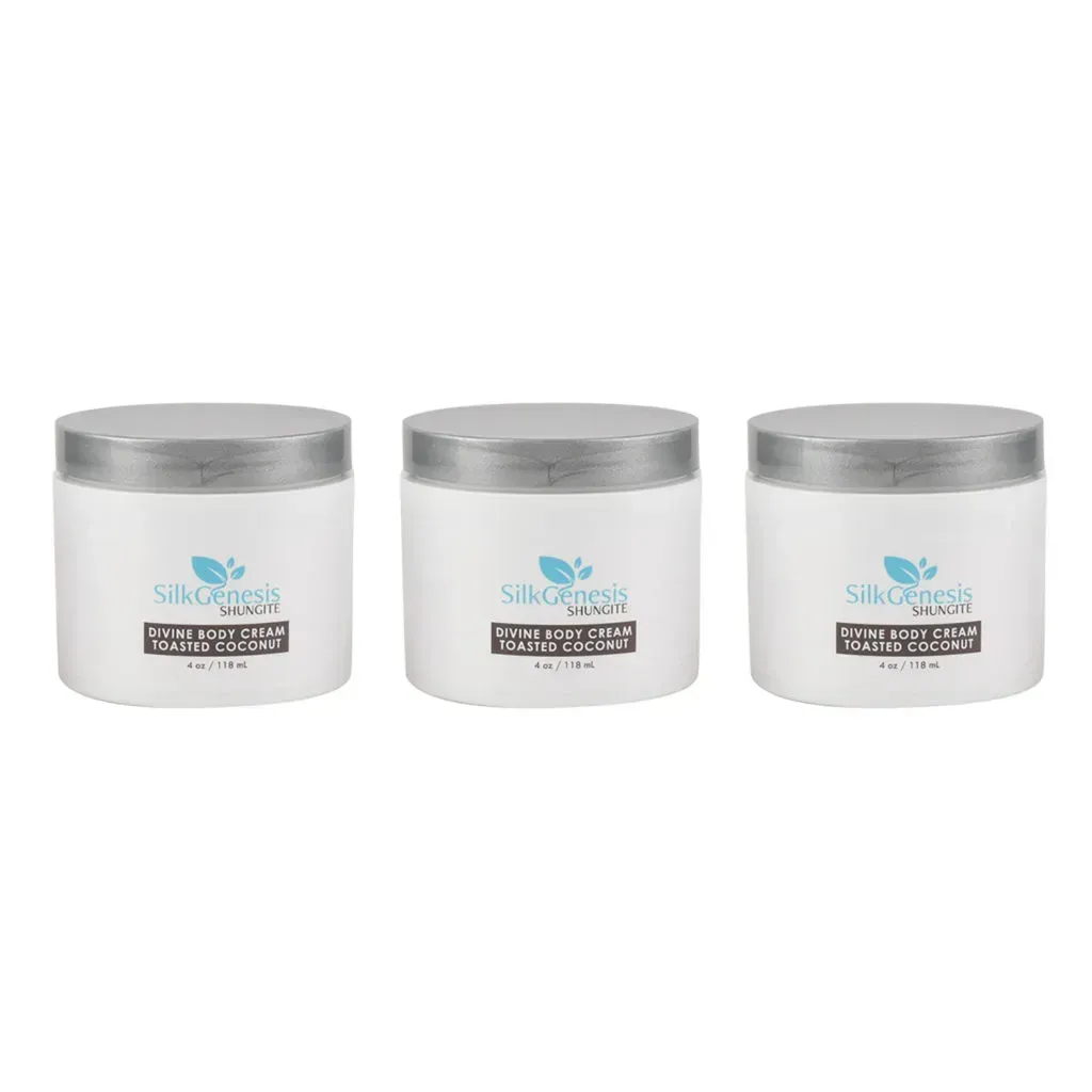 SILK GENESIS - Shungite Cream 4 oz Trio Includes Toasted Coconut, Chocolate Pie, & Sugar Cookie
