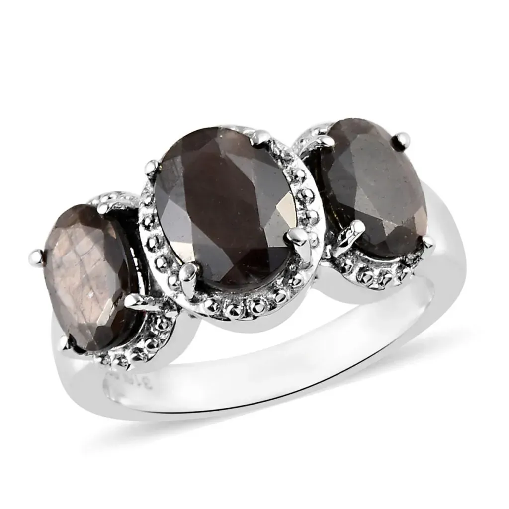 Gray sapphire three stone ring. 