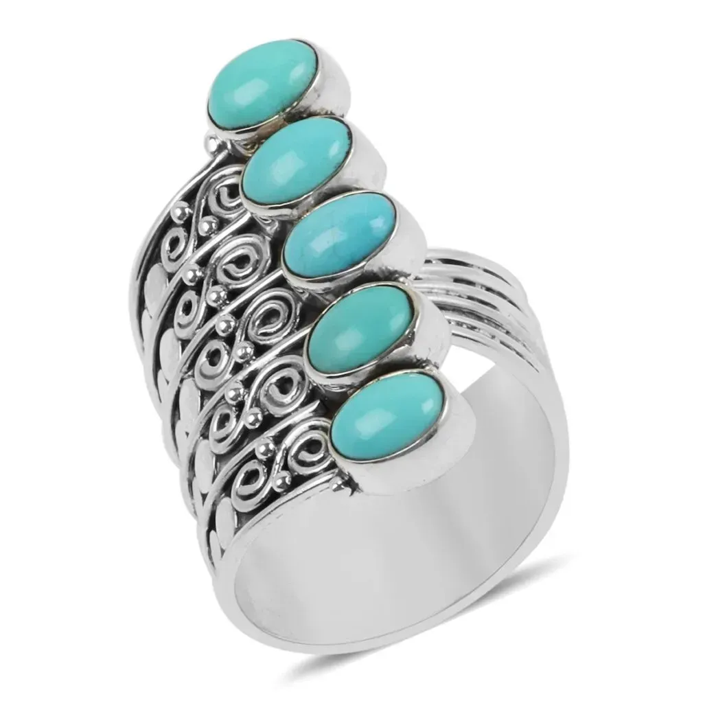 American Natural Sleeping Beauty Turquoise Ring in Platinum Over Sterling Silver