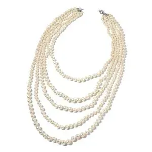 Glass pearl drape necklace.