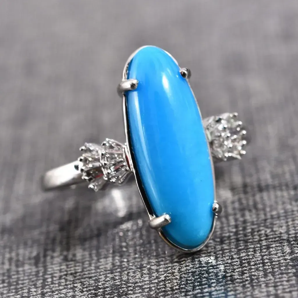 ILIANA AAA Premium Arizona Sleeping Beauty Turquoise Ring in 18K White Gold