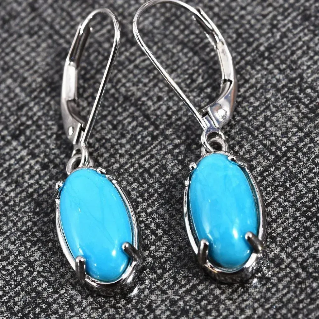 ILIANA AAA Premium Arizona Sleeping Beauty Turquoise Lever Back Earrings in 18K White Gold
