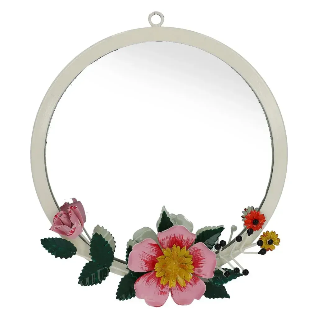 Off White Handcrafted Decorative Floral Wall Mirror