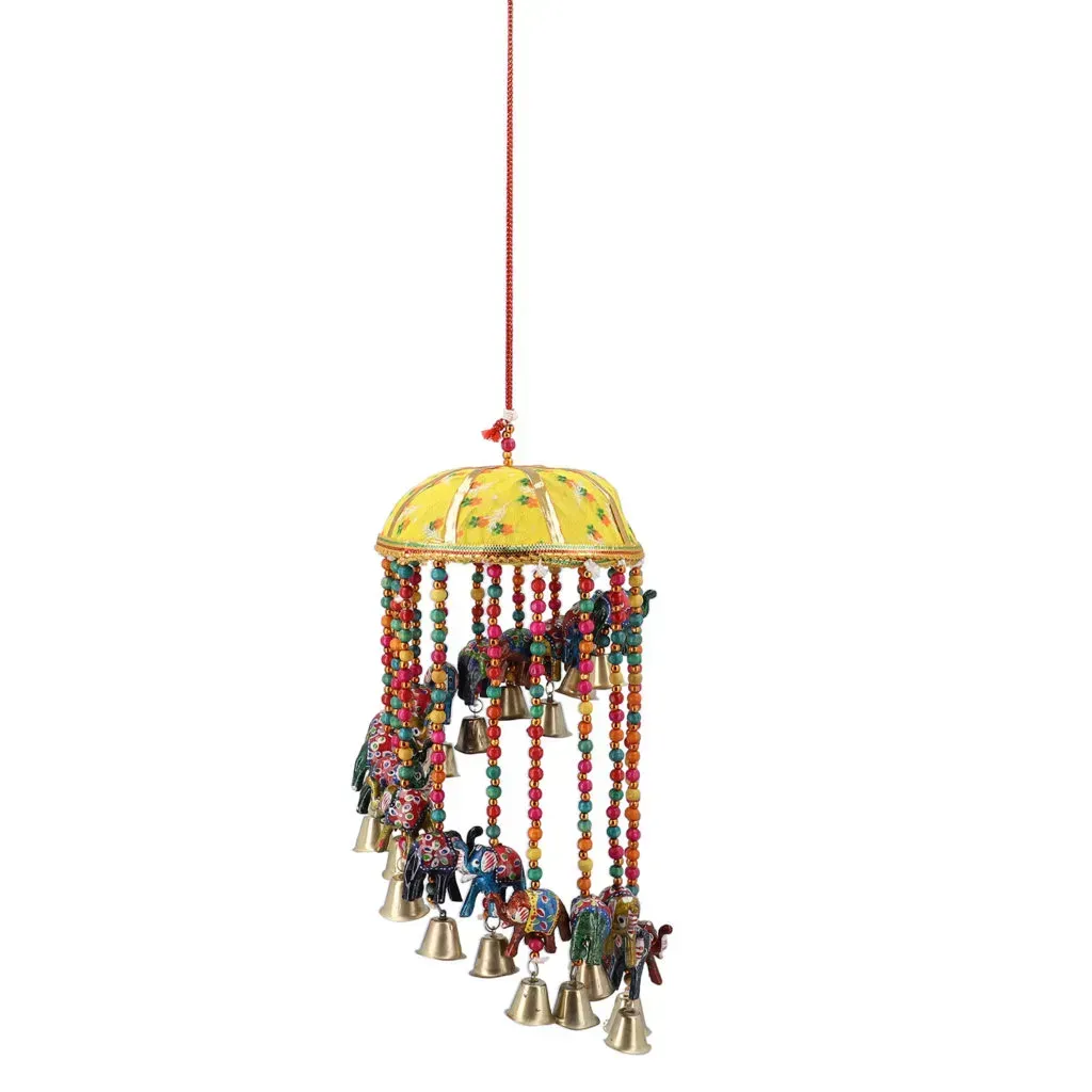 Handmade Yellow Basket Elephant Wind Chimes