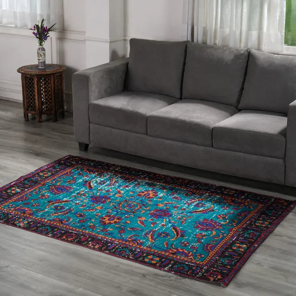 HOMESMART Blue Color Handwoven Digital Printed Rug Made from Recycled Plastic Bottles