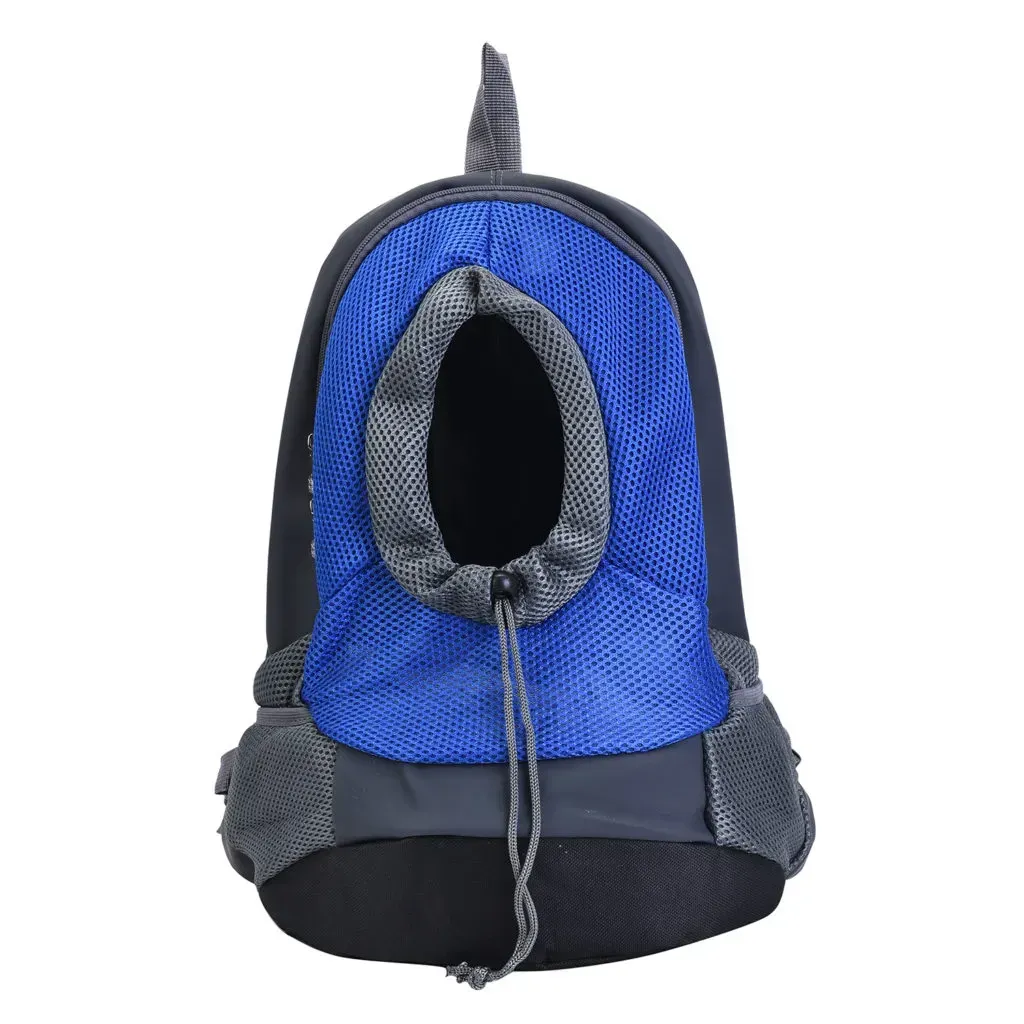 Blue and Grey Nylon Pet Bag with Adjustable Padded Straps