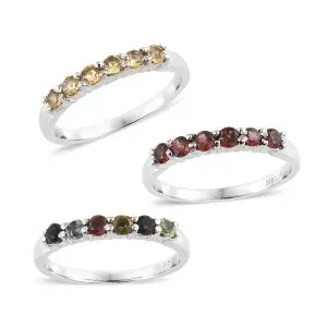 Set of stackable gemstone rings.