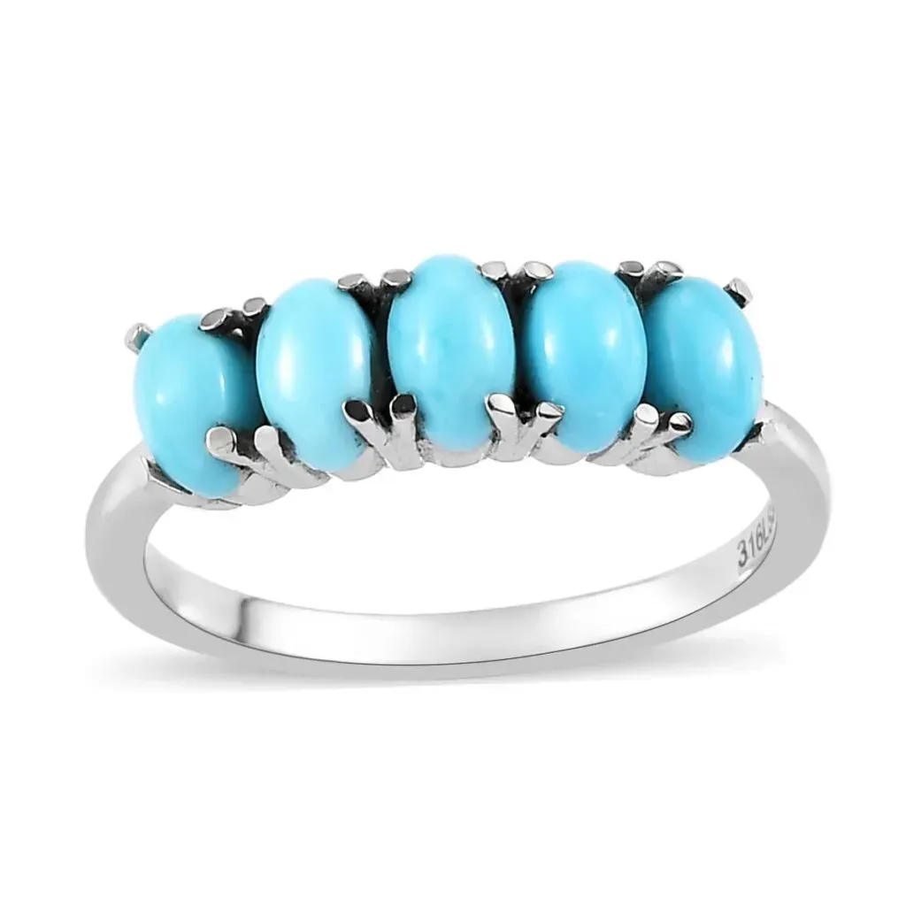Sleeping Beauty Turquoise 5 Stone Ring in Stainless Steel 1.00 ctw | Tarnish-Free, Waterproof, Sweat Proof Jewelry