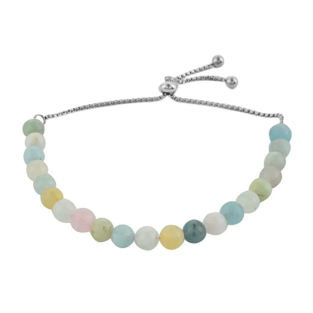 Multi Beryl Beaded Bolo Bracelet in Stainless Steel