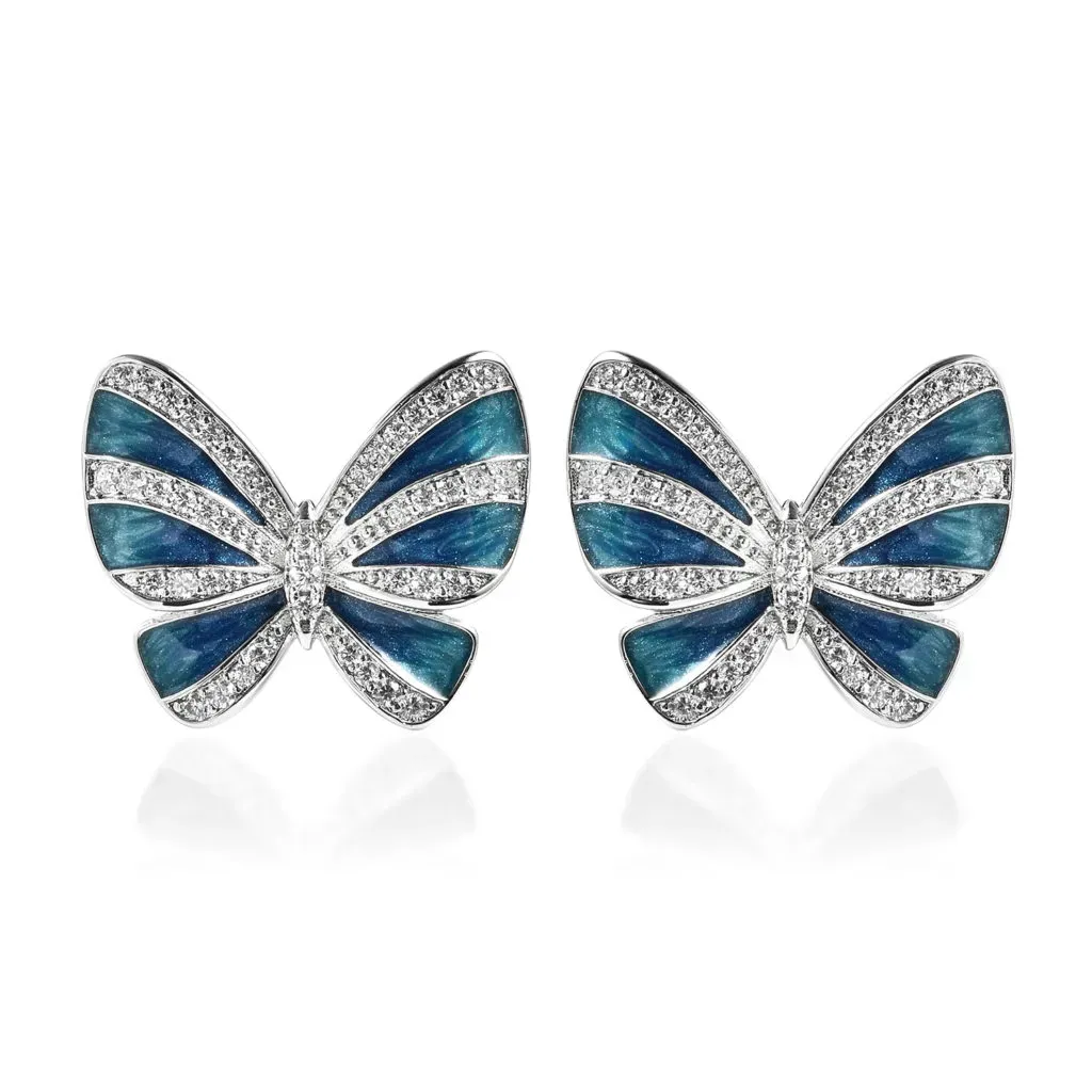 Simulated Diamond Butterfly Earrings in Silvertone.