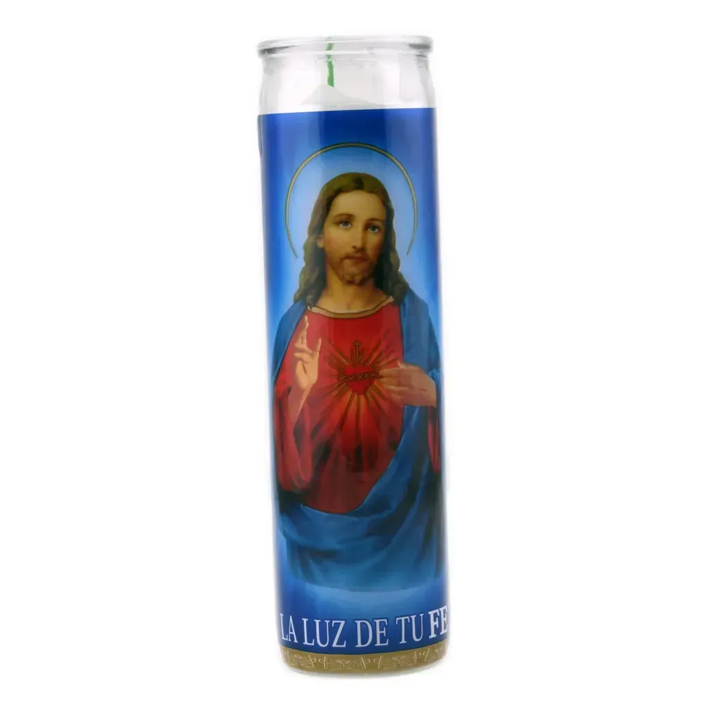 Sacred Heart or Sagrado Corazon Religious Glass Jar Candle 8In