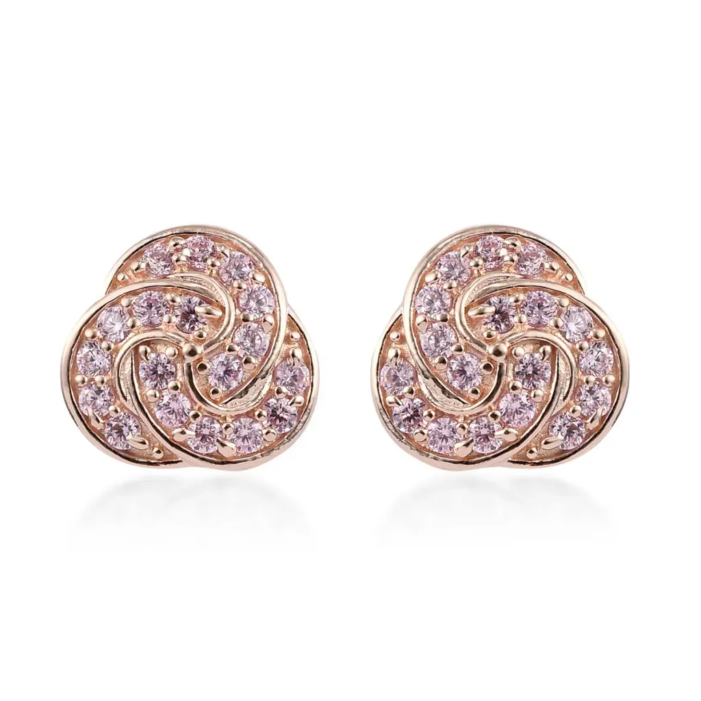 KARIS Simulated Pink Diamond Knotted Stud Earrings in ION Plated 18K Rose Gold. 