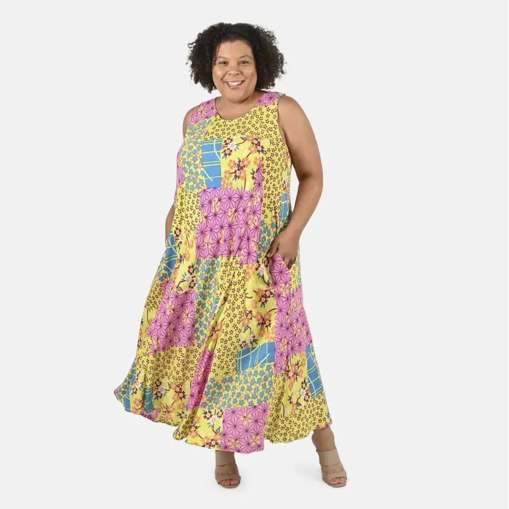 Tamsy Pink Staple Print Long Maxi Dress - One Size Missy