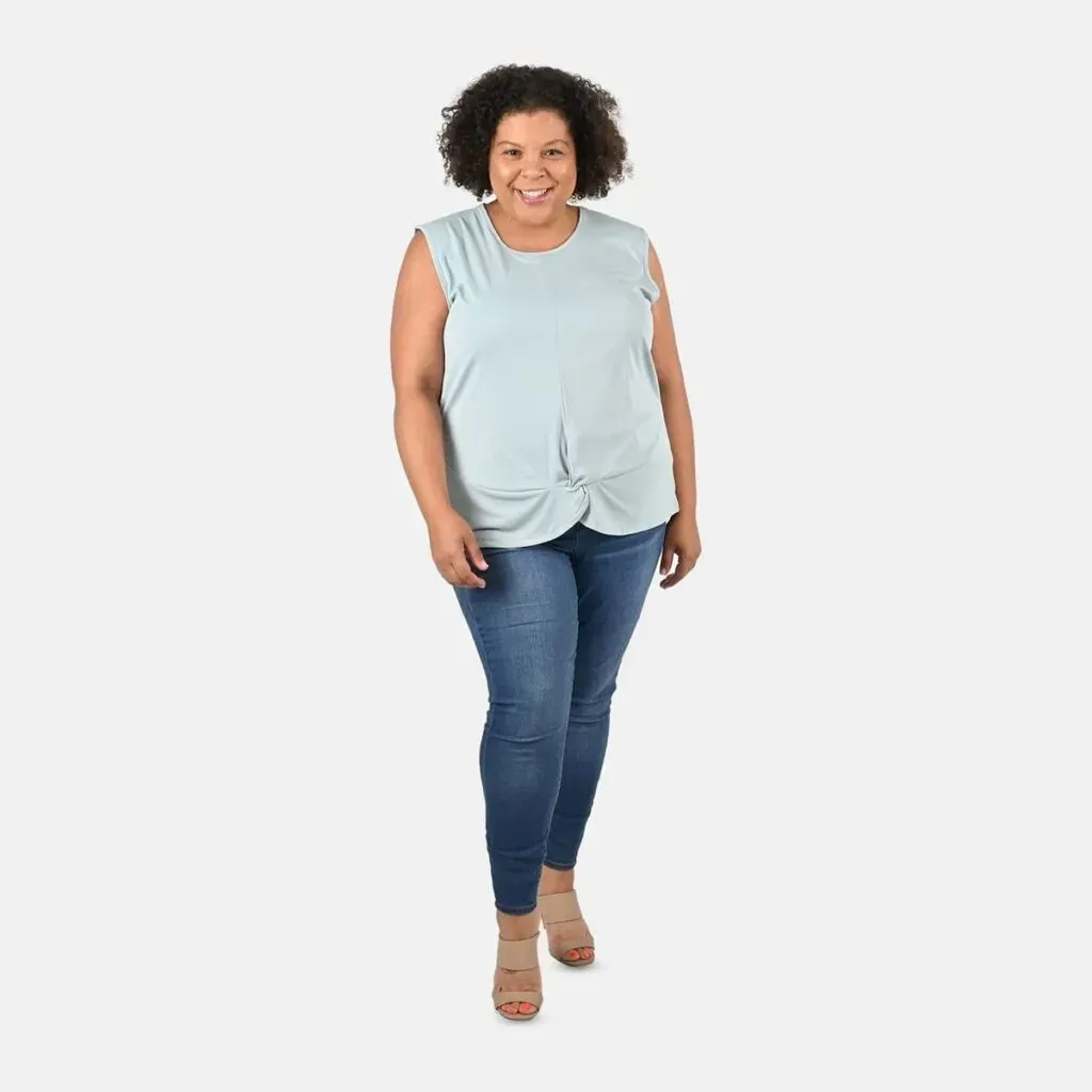 Tamsy Gray Petal Hem Scoop Neck Knit Tank - 1X
