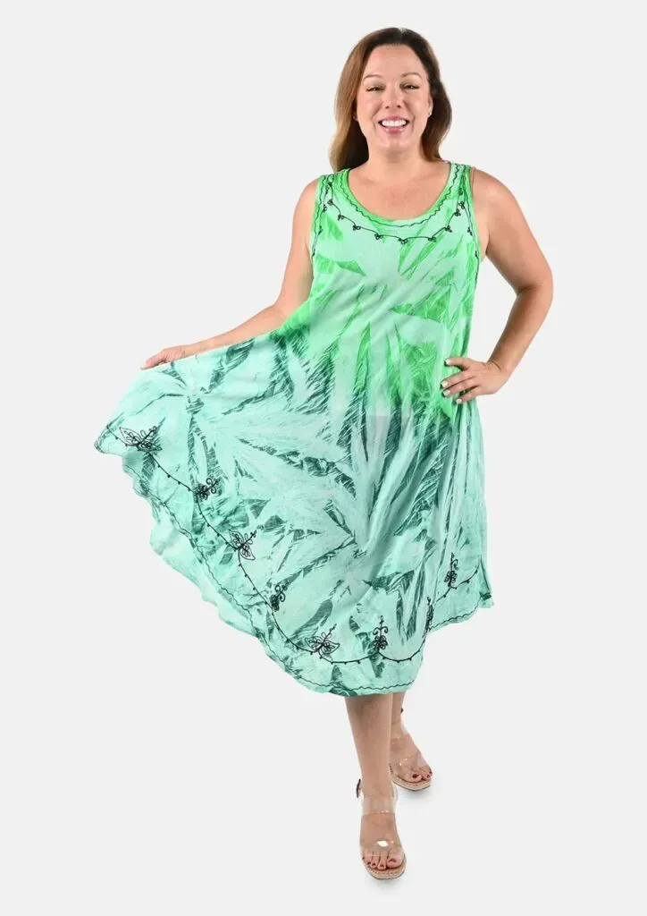 TAMSY Embroidered Tie-Dye Umbrella Dress