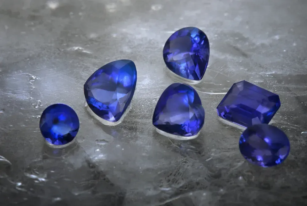 Tanzanite crystal from Merelani Hills, Tanzania, isolated on white background.
