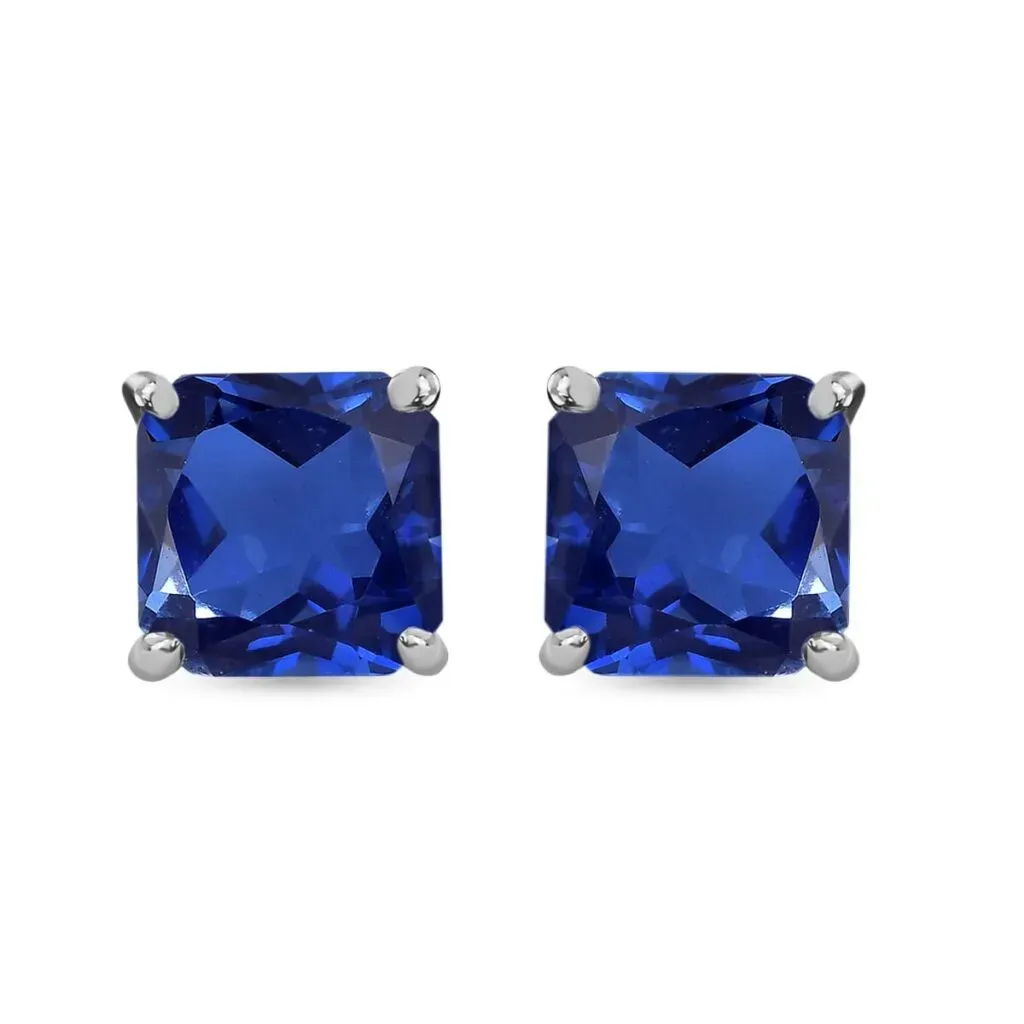 Rhapsody 950 Platinum AAAA Exclusive Asscher Cut Tanzanite Stud Earrings 2.40 Grams 3.60 ctw