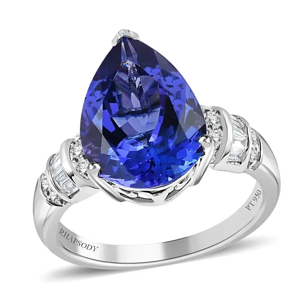 Rhapsody 950 Platinum AAAA Tanzanite and E-F VS2 Diamond Ring | Tanzanite Ring| Platinum Ring | Diamond Accents 7.35 Grams 5.75 ctw
