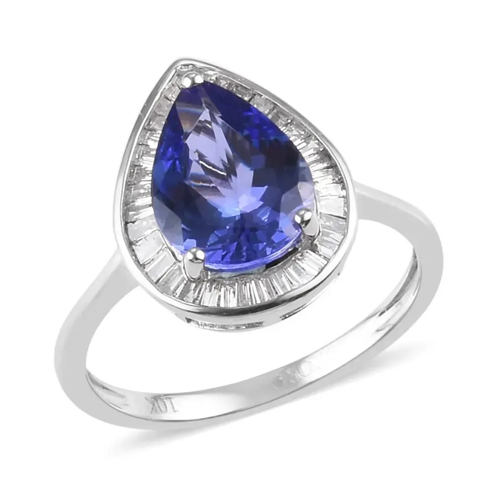 Luxoro Premium Tanzanite Ring | 10K White Gold Ring |Diamond Halo Ring | Tanzanite Halo Ring | Engagement Ring For Women 2.40 ctw