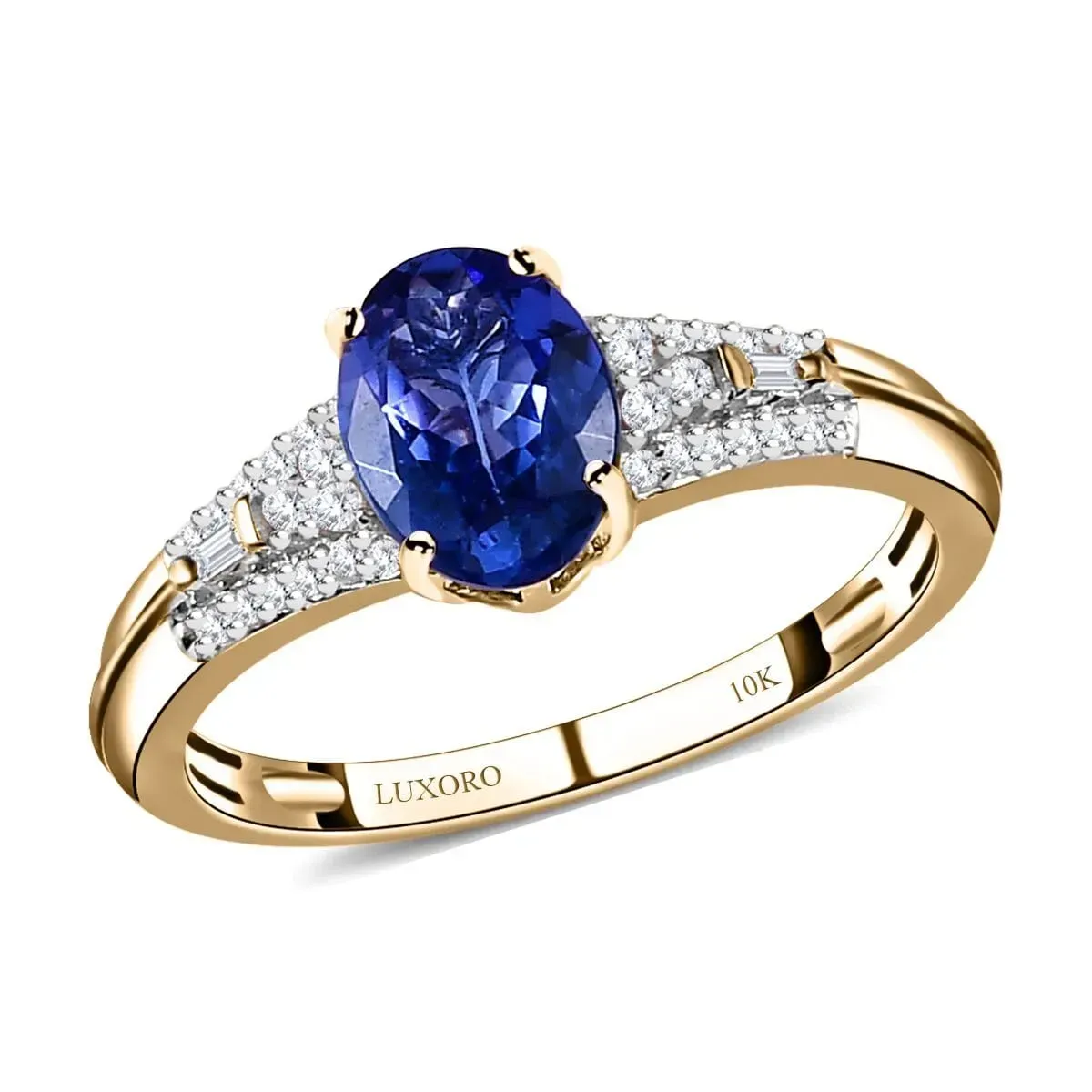 Luxoro 10K Yellow Gold Premium Tanzanite and Diamond Ring 1.25 ctw