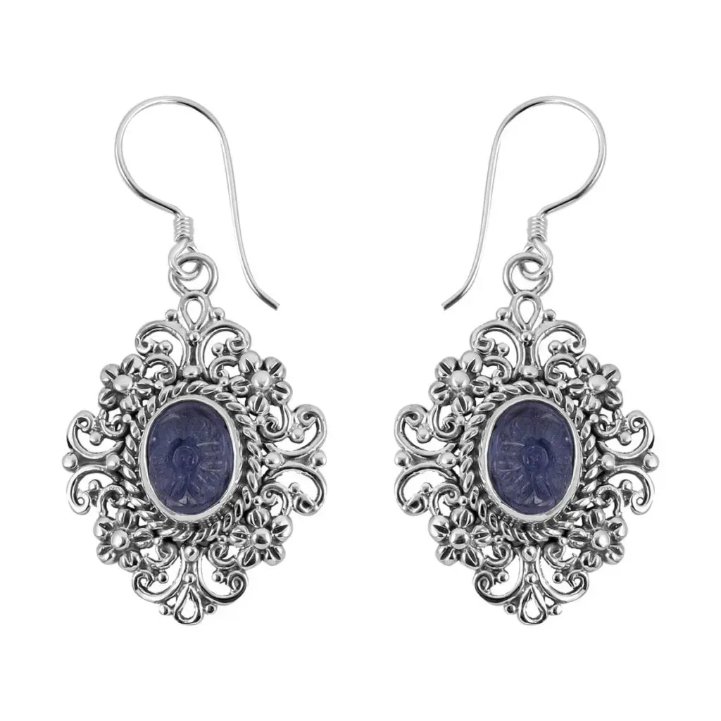 Bali Legacy Tanzanite Carved Earrings in Sterling Silver 8.20 ctw