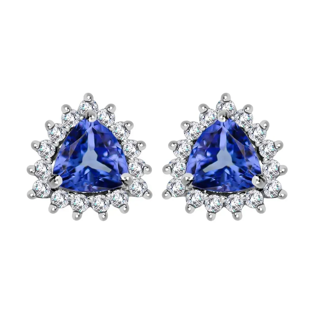 Peacock Tanzanite White Zircon Stud Earrings in Platinum Over Sterling Silver| Sunburst Earrings| Solitaire Studs 1.25 ctw