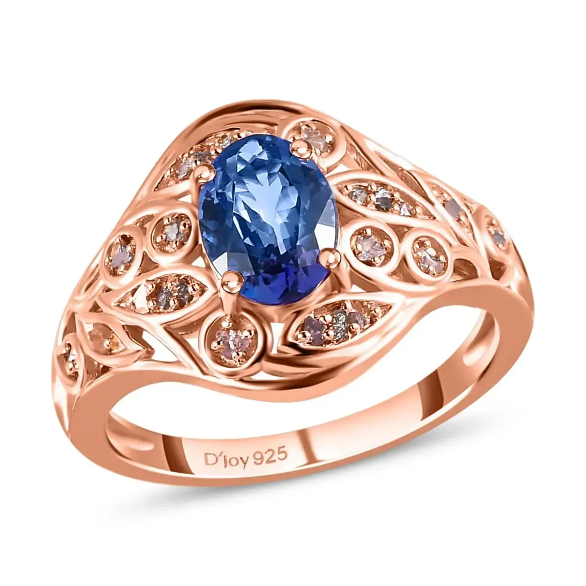 Tanzanite, Uncut Natural Pink Diamond Ring in Vermeil RG Over Sterling Silver|Floral Engagement Rings For Women 1.40 ctw