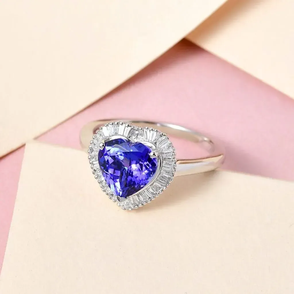 Rhapsody 950 Platinum AAAA Tanzanite and E-F VS2 Diamond Heart Shape Halo Ring 5.75 Grams 2.25 ctw