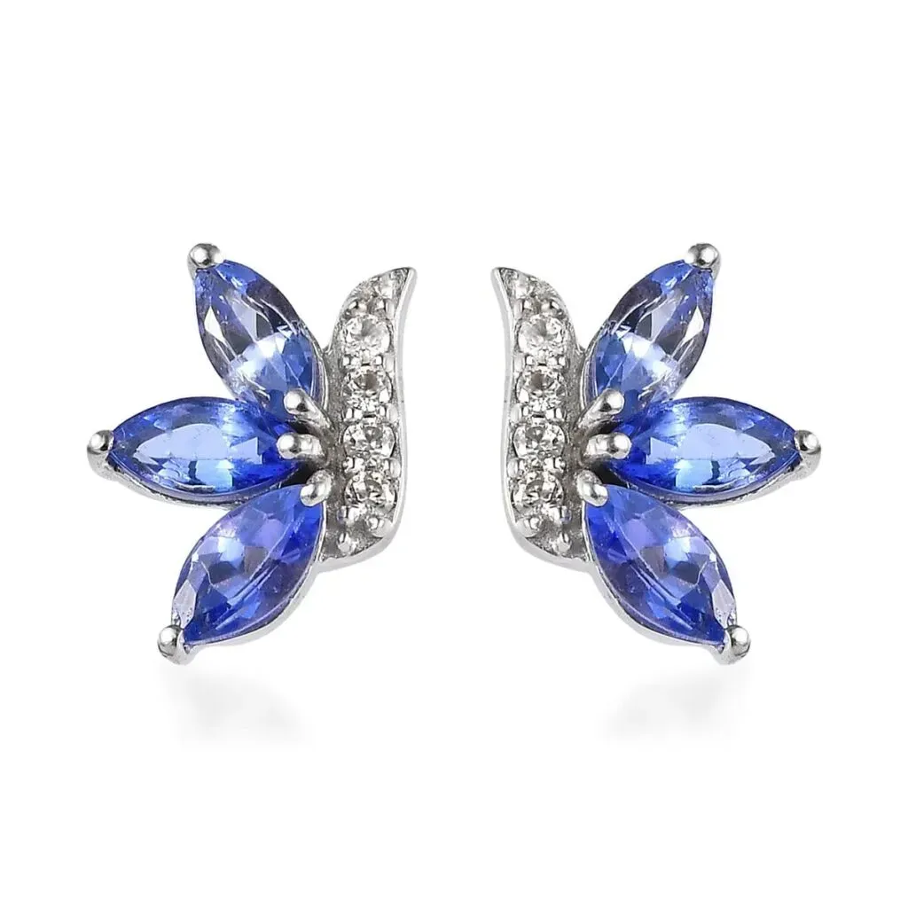 AAA Tanzanite and White Zircon Earrings in Platinum Over Sterling Silver 1.00 ctw