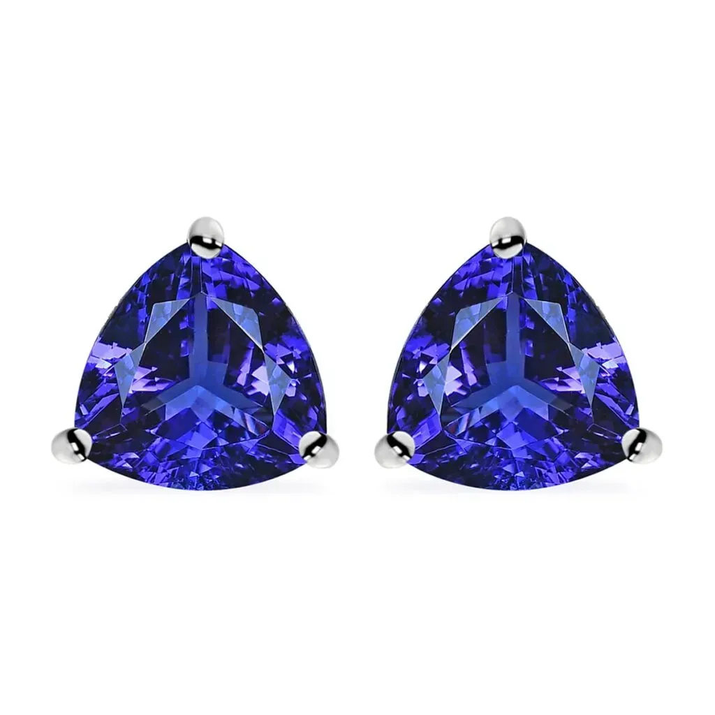 Luxoro 10K White Gold Premium Tanzanite Solitaire Stud Earrings 2.00 ctw