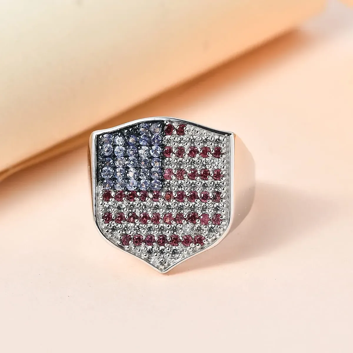 Tanzanite and Multi Gemstone Men's Ring in Platinum Over Sterling Silver 2.20 ctw
